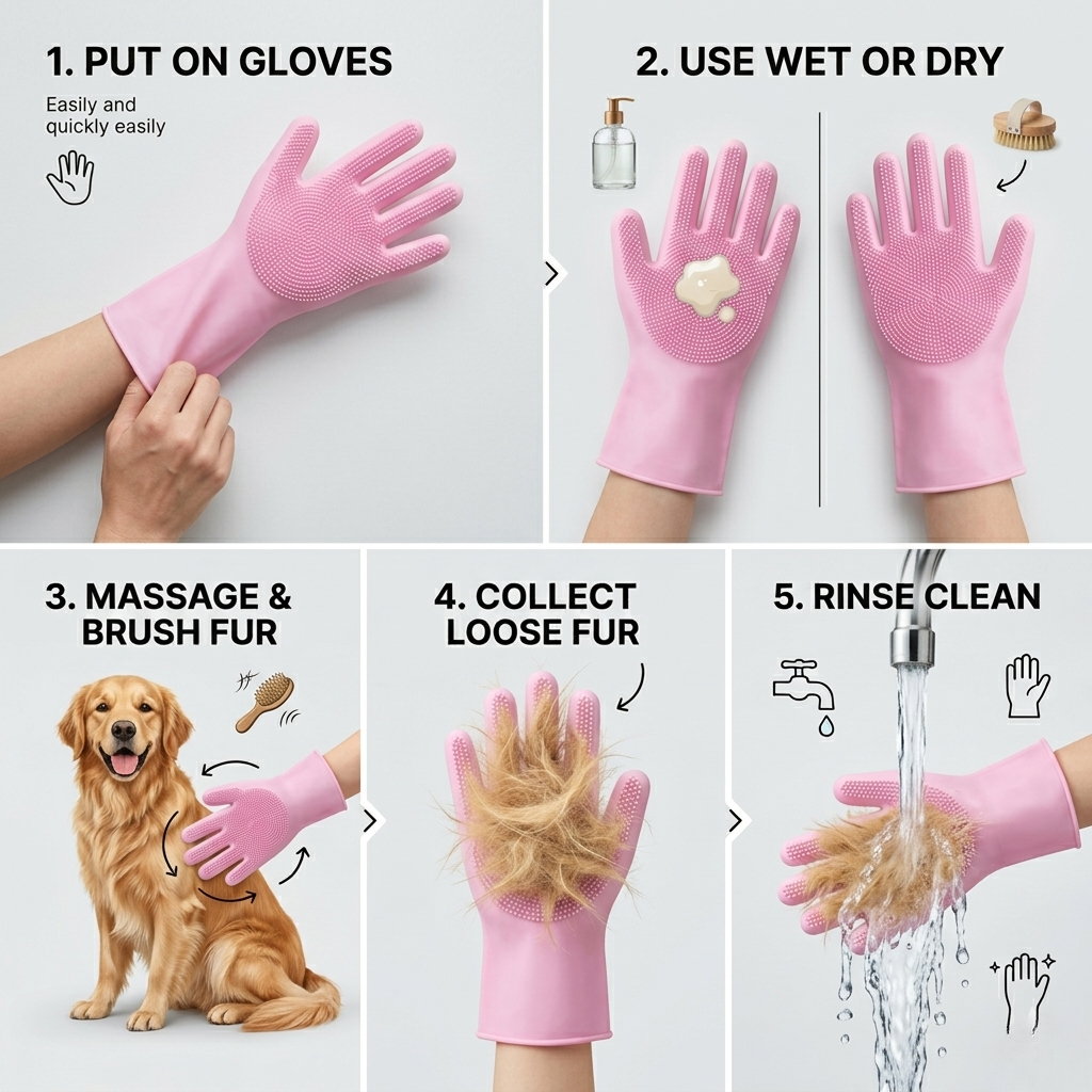 Brioa Silicone Pet Grooming Glove - Dual-Use Bathing & Deshedding Massage Mitt with Adjustable Strap for Dogs and Cats