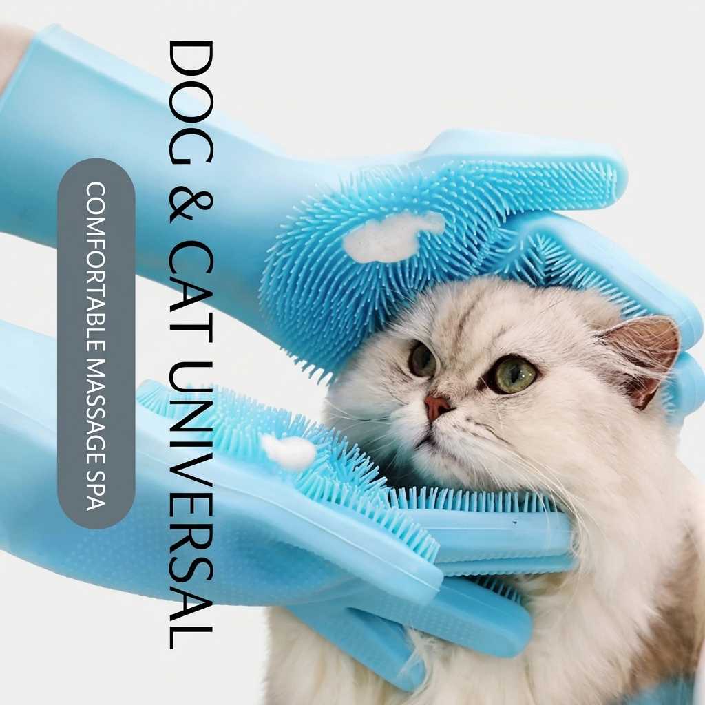 Brioa Silicone Pet Grooming Glove - Dual-Use Bathing & Deshedding Massage Mitt with Adjustable Strap for Dogs and Cats