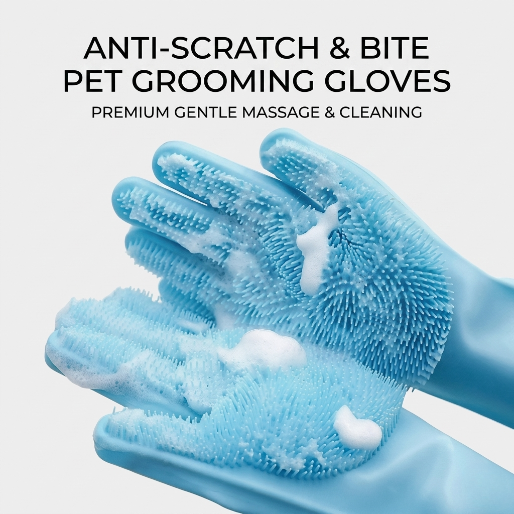 Brioa Silicone Pet Grooming Glove - Dual-Use Bathing & Deshedding Massage Mitt with Adjustable Strap for Dogs and Cats