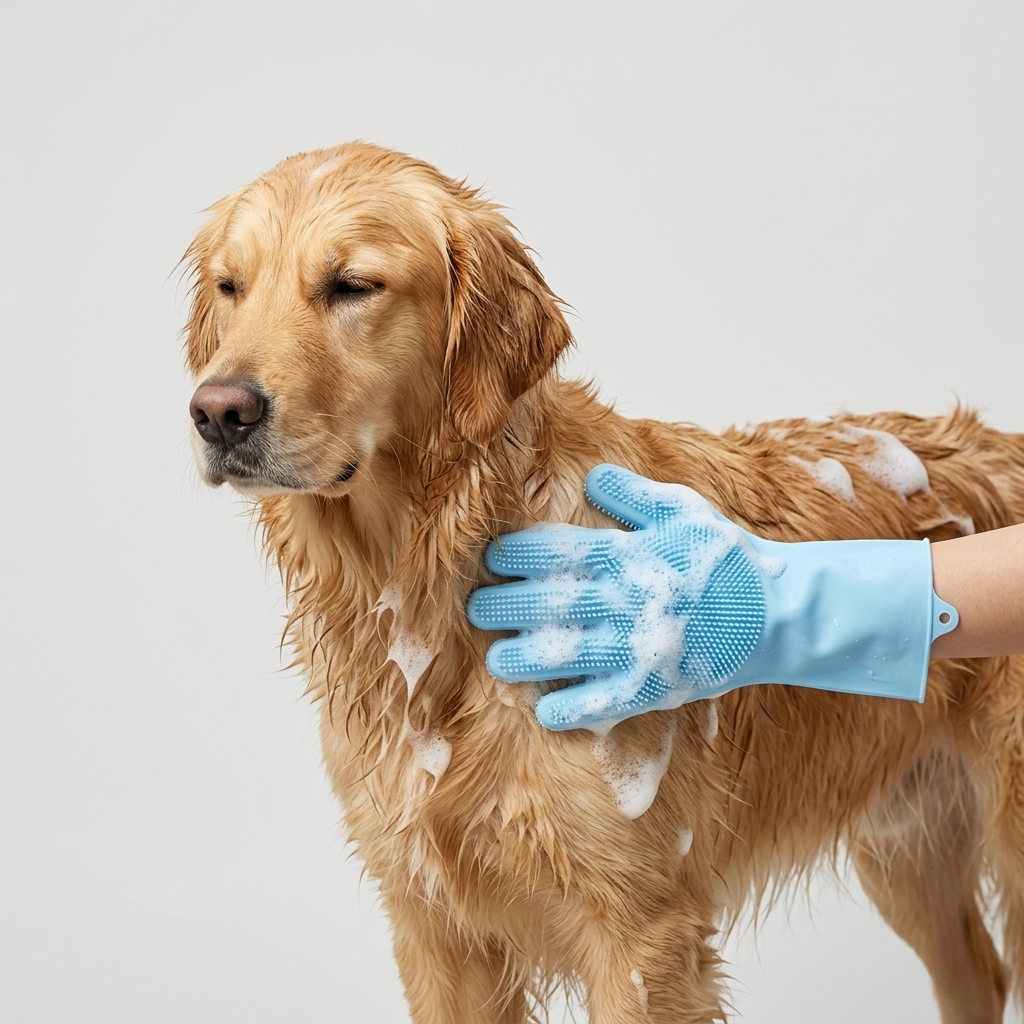 Brioa Silicone Pet Grooming Glove - Dual-Use Bathing & Deshedding Massage Mitt with Adjustable Strap for Dogs and Cats