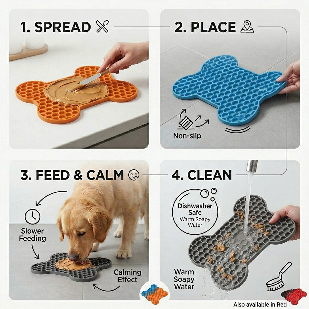 Brioa Silicone Slow Feed Lick Mat - Raised Bone Pattern Calming Treating Pad for Dogs and Cats