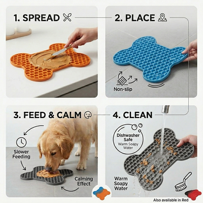 Brioa Silicone Slow Feed Lick Mat - Raised Bone Pattern Calming Treating Pad for Dogs and Cats