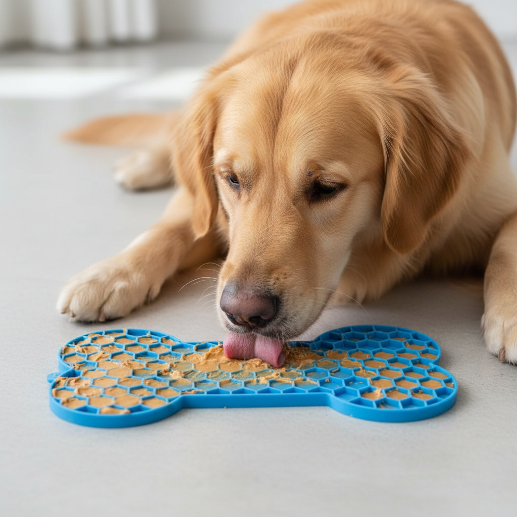 Brioa Silicone Slow Feed Lick Mat - Raised Bone Pattern Calming Treating Pad for Dogs and Cats