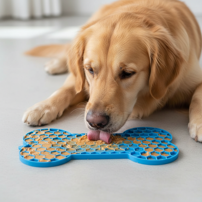 Brioa Silicone Slow Feed Lick Mat - Raised Bone Pattern Calming Treating Pad for Dogs and Cats