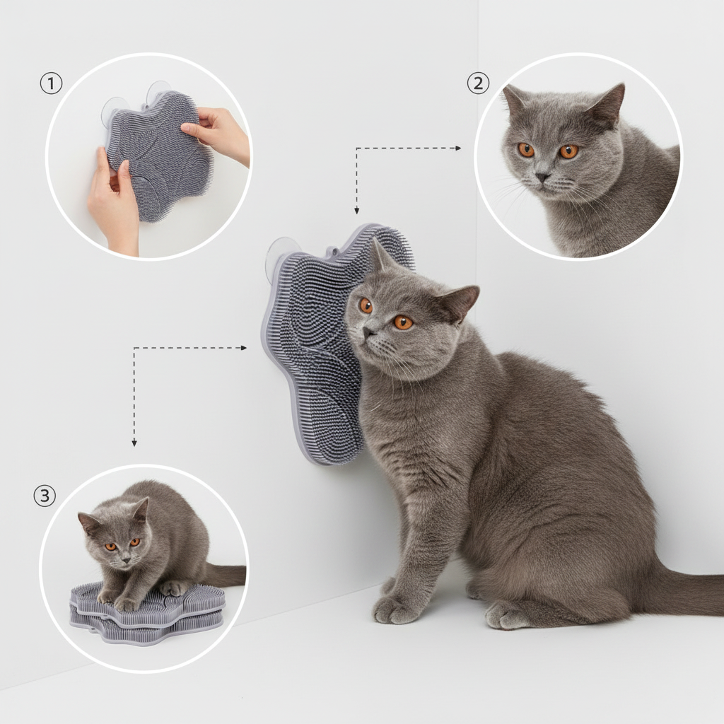 Brioa Multifunctional Cat Self-Grooming & Scratching Pad - Wall Corner Mounted Groomer and Sisal Texture Scratch Mat for Indoor Cats