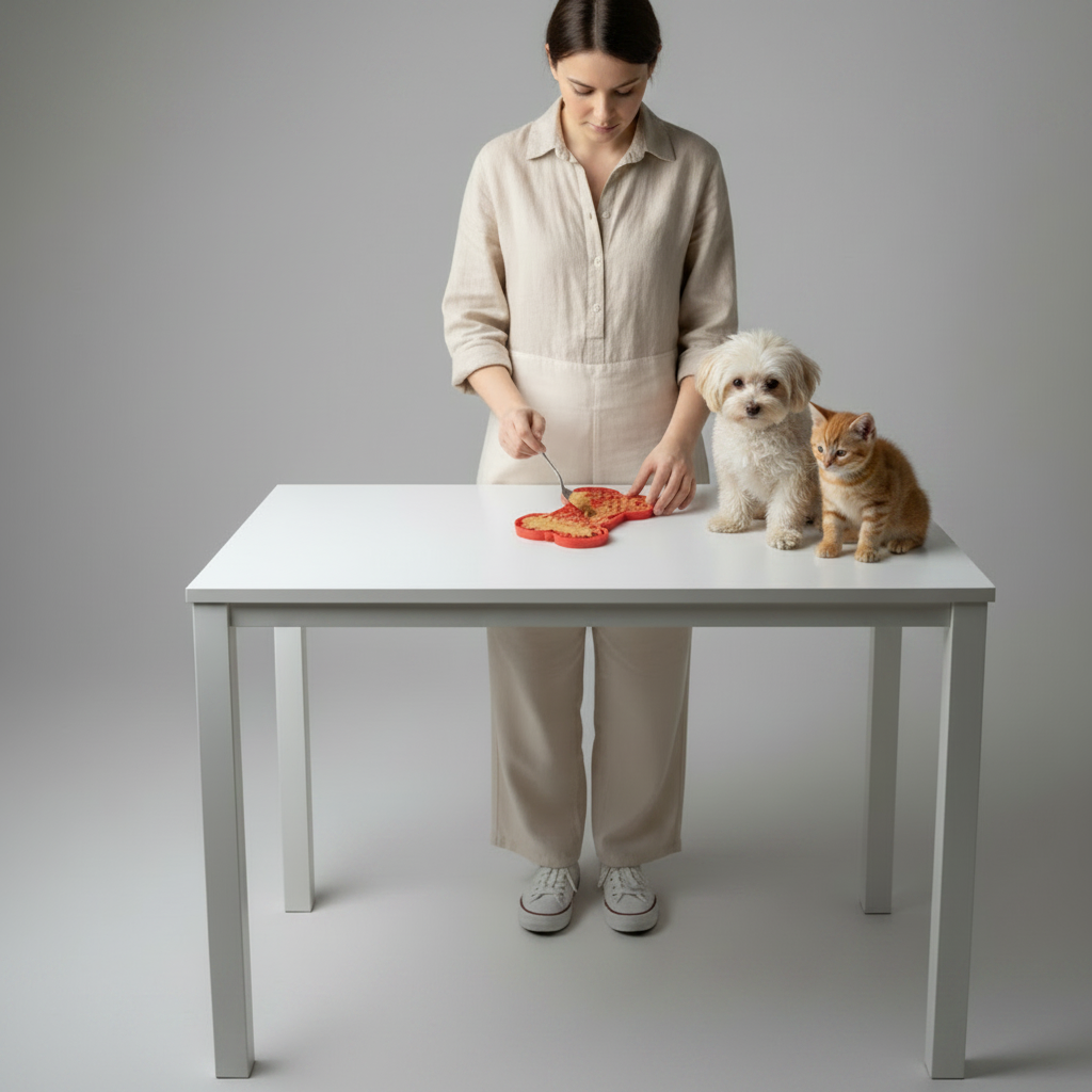 Brioa Silicone Slow Feed Lick Mat - Raised Bone Pattern Calming Treating Pad for Dogs and Cats